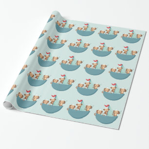 Cadeau Singes mignons en papier d'emballage de bateau de