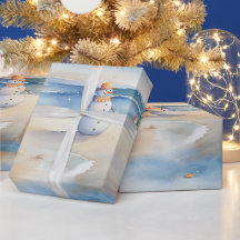 Snowman Sur Le Papier D'Enveloppement De Plage
