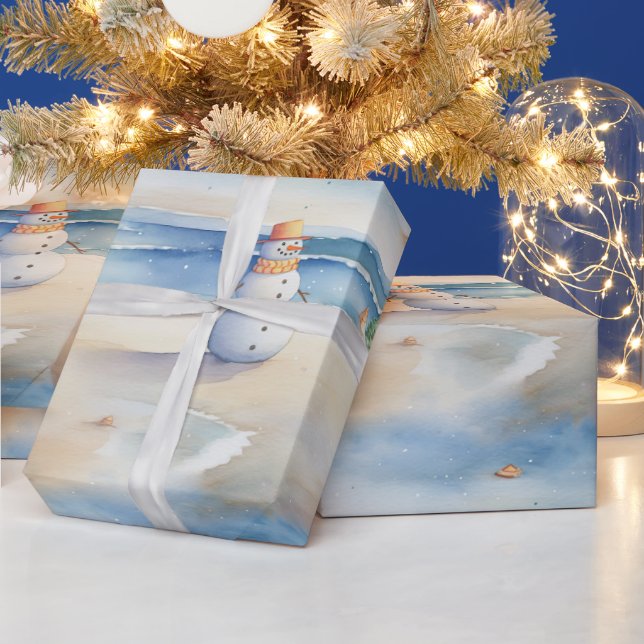 Cadeau Snowman Sur Le Papier D'Enveloppement De Plage (Vacances)