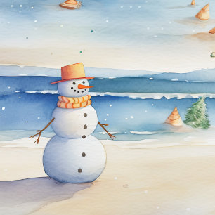 Cadeau Snowman Sur Le Papier D'Enveloppement De Plage