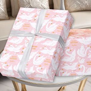 Cadeau Swan Girl Anniversaire Nom Pink Wrapper Papier