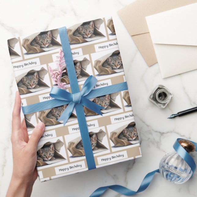 Cadeau Tabby Chat d'anniversaire en sac en papier (Cadeaux)