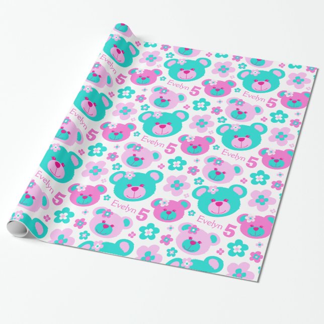 Cadeau Teddy ours fleurs 5e anniversaire nom papier cadea (Déroulé)