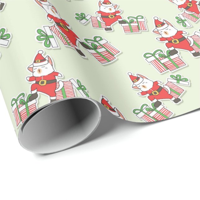 Cadeau Thème de chat de Noël mignon papier d'emballage ca (Coin rond)