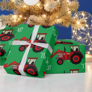 Cadeau Tracteurs de ferme rouge sur papier d'emballage de