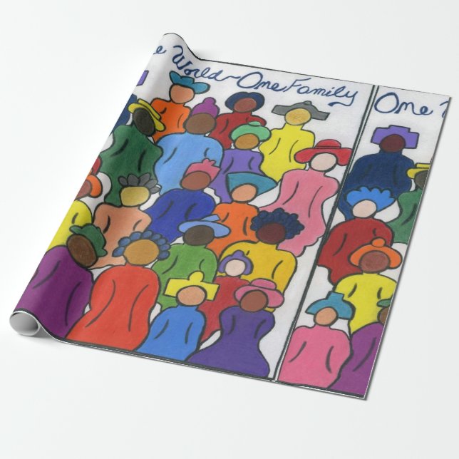 Cadeau Un monde, une famille Papier d'enveloppement multi (Déroulé)