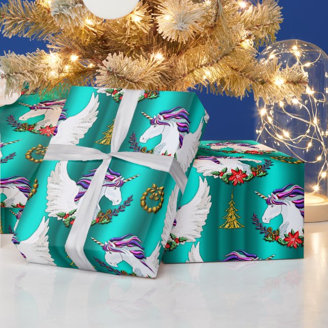 Cadeau Unicorne ailée Turquoise papier d'enveloppement de (Vacances)