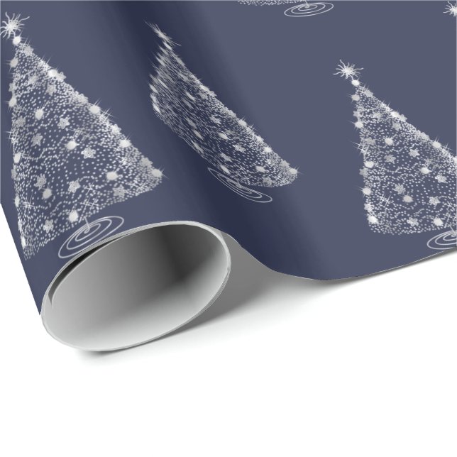 Cadeau Vacances Noël Papier à envelopper Arbre Argent Mar (Coin rond)