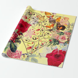 CADEAU VALENTINE DU COEUR JAUNE AVEC FLEURS EN PAPIER