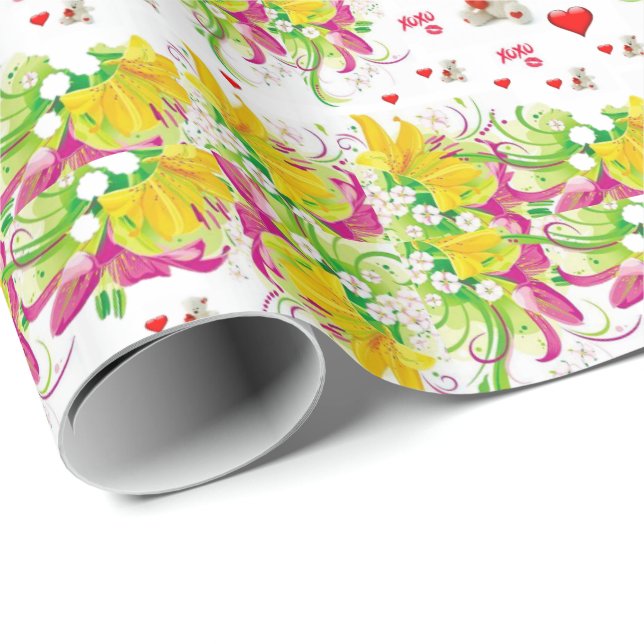 Cadeau Valentine's Day Wrapping Papier Teddy Ours (Coin rond)