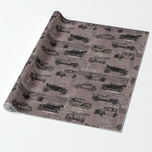 Cadeau Voitures anciennes en brique taupe et papier journ