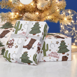 Cadeau Western Cowboy Pays Papier d'enveloppement de Noël