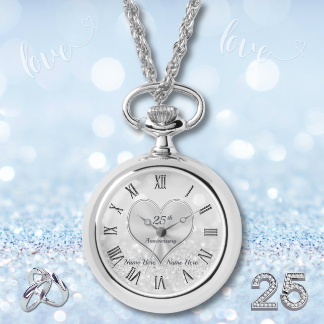 Cadeaux d'anniversaire d'argent pour femme, Montre (Silver gift items for 25th wedding anniversary. What is the Symbol for 25th wedding anniversary?)