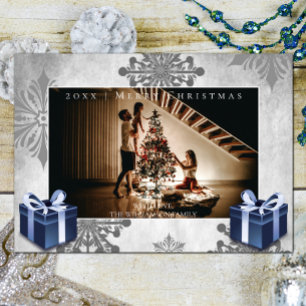 Cadeaux de Noël bleu et Carte photo de flocons de 