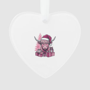 Cadeaux de Noël de vache des Highlands rose Art vi