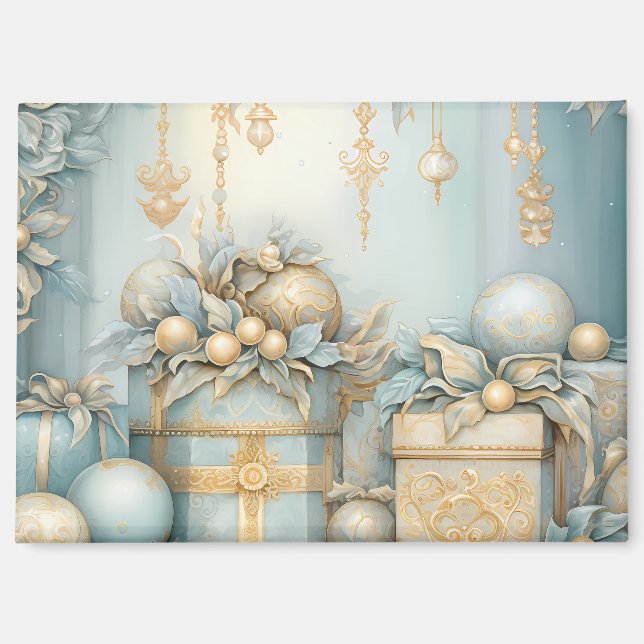 Cadeaux de Noël Magnet Elegant Bleu et Or (Recto)