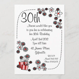 Cadeaux et fleurs 30e anniversaire Invitation