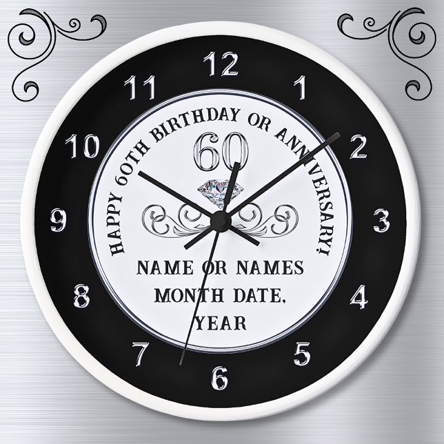 Cadeaux pour homme 60e anniversaire, horloge de 60 (60th birthday clock. Personalized 60th birthday gifts for him. Birthday present for 60 year old male)