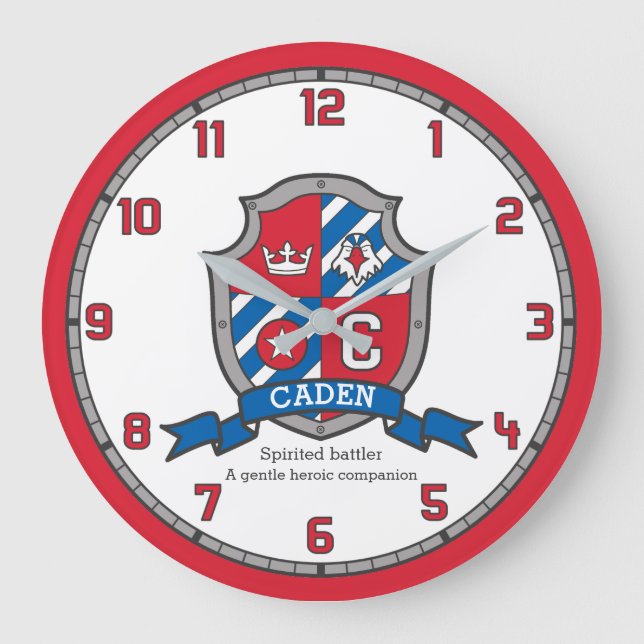 Caden name meaning heraldry shield letter C bird Große Wanduhr (Vorderseite)