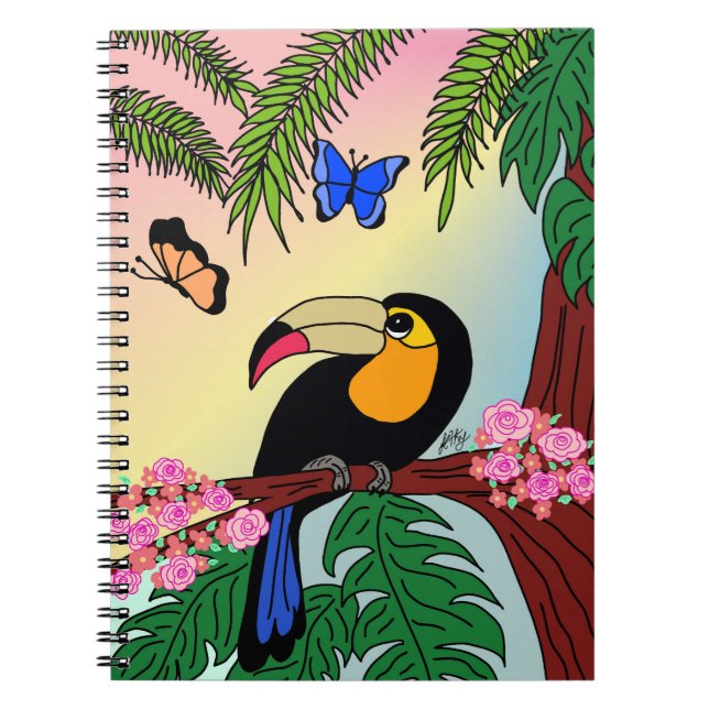 Caderno Espiral com Foto Tucano e borboletas Notizblock (Vorderseite)