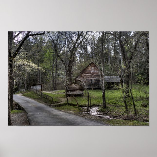 Cades Cove Rustic Cabin Landschaft Poster (Vorne)