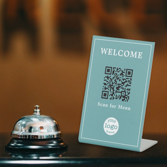 Cadet Blue Restaurant Bar Café Menü QR-Logo Sockelschild (Cadet Blue Restaurant Bar Cafe Menu QR Code Logo Pedestal Sign)