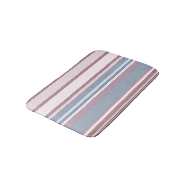 Cadet Grey and Desaturated Rose Stripes Badematte (Schrägansicht)