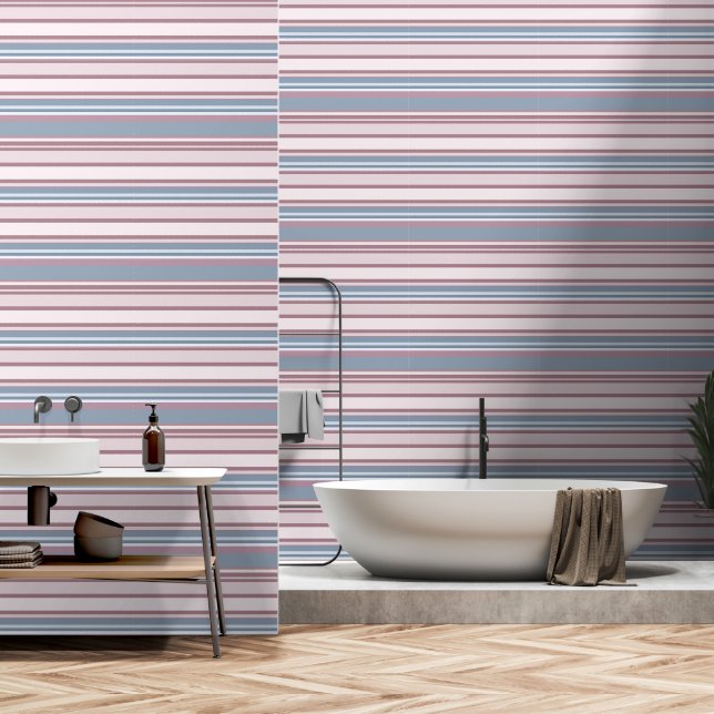 Cadet Grey and Desaturated Rose Stripes Tapete (Badezimmer)
