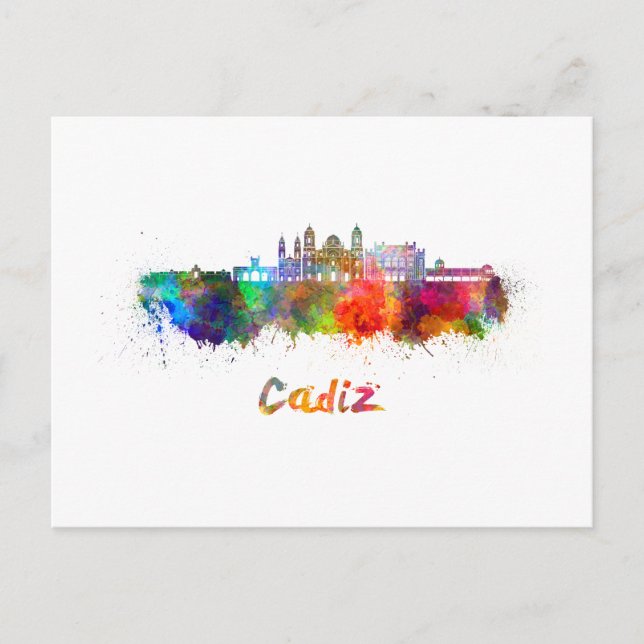 Cadiz skyline im Watercolor Postkarte (Vorderseite)