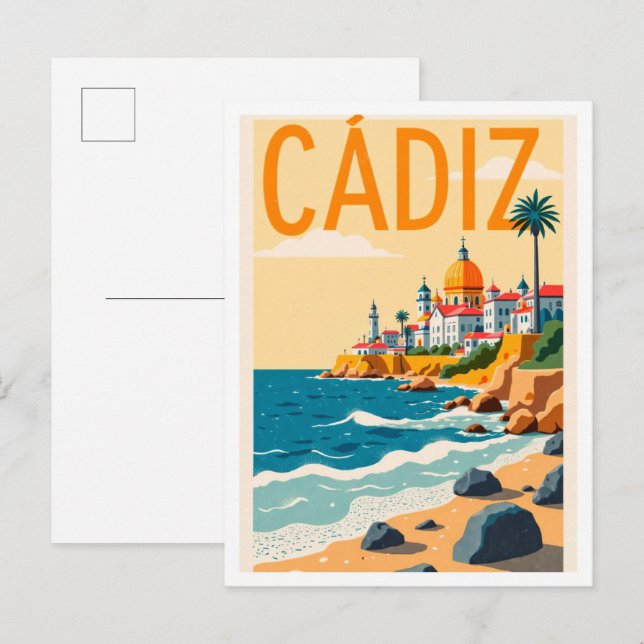 Cadiz Spanien Art Vintage Illustration Postkarte (Vorne/Hinten)