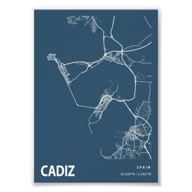 Cadiz - Spanien Blueprint City Map Fotodruck (Vorne)