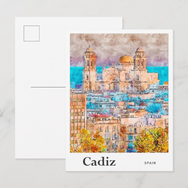 Cadiz Spanien Reisen Wasserfarbenhandzeichnung Postkarte (Vorne/Hinten)