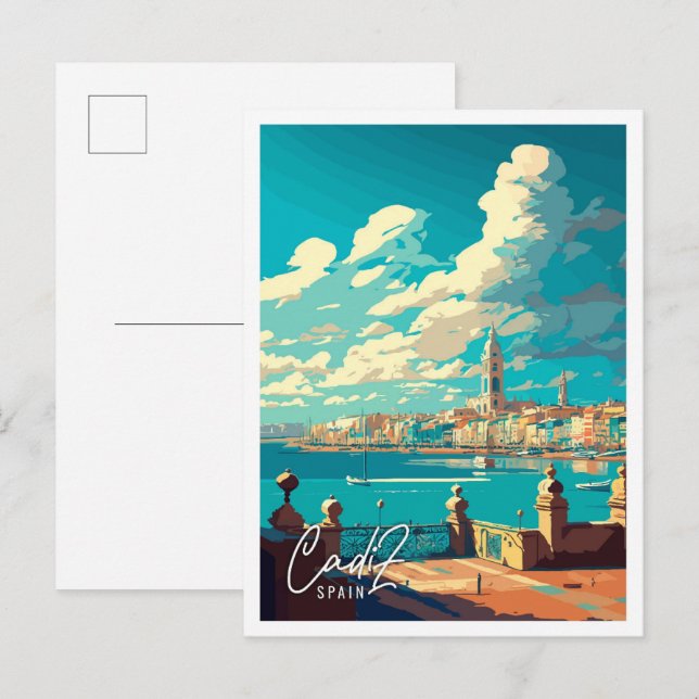 Cadiz Spanien Vintage Reise Illustration Postkarte (Vorne/Hinten)