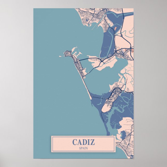 Cadiz Spanien Windige Stadtplan Reise Poster (Vorne)