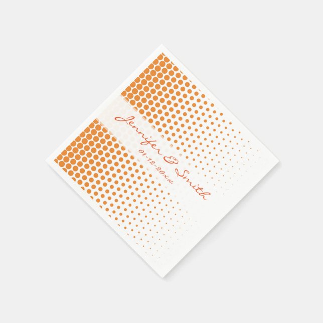Cadmium Orange Polka Dot Modernes Weiß Serviette (Ecke)