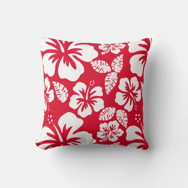 Cadmium Red Tropical Hibiskus Blume Kissen (Vorderseite)