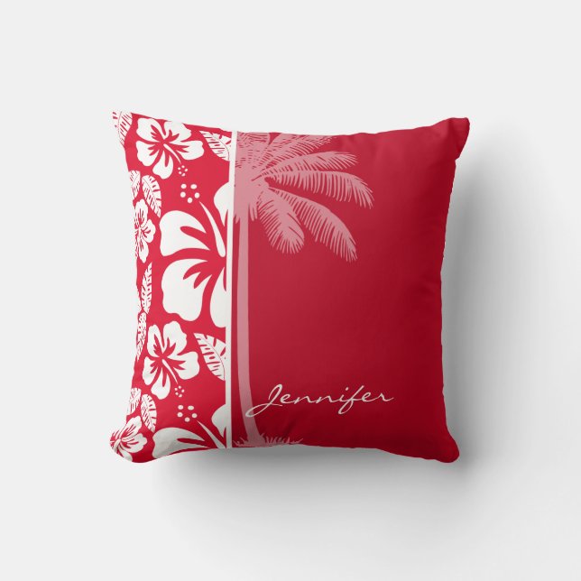 Cadmium Red Tropical Hibiskus; Palm Kissen (Vorderseite)