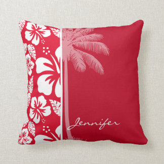 Cadmium Red Tropical Hibiskus; Palm Kissen