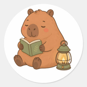 Cadou autocollant capybara de lecture confortable