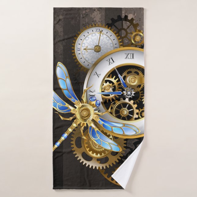 Cadran Steampunk avec libellule (Serviette de bain)