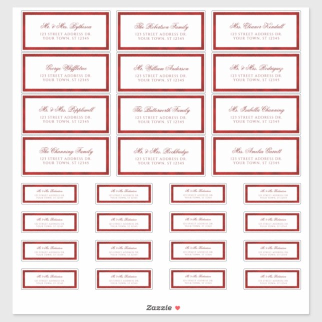 Cadre blanc rouge Étiquettes de adresse invités mi (Feuille)