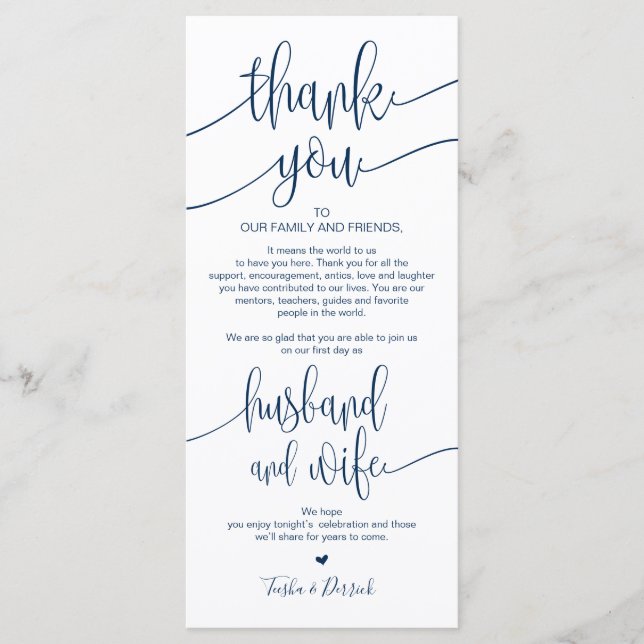 Cadre Carte de remerciements pour le dîner Mariage (Devant)