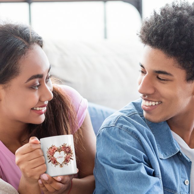 Cadre de coeur de fleurs Mug de café de la Saint-V (Créateur téléchargé)