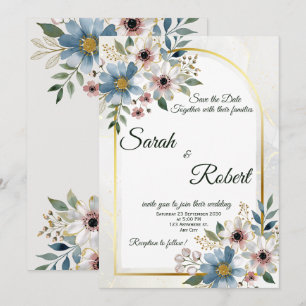 Cadre de Fleur Bleue aux Joues Roses Invitation de