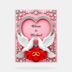 Cadre de mariage romantique avec coeurs et colombe