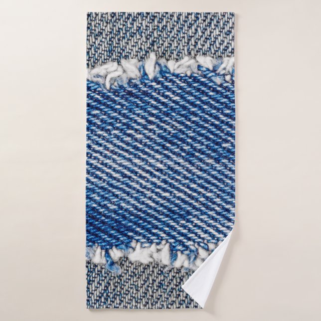 Cadre Denim. Tissu en denim déchiré avec bord de f (Serviette de bain)