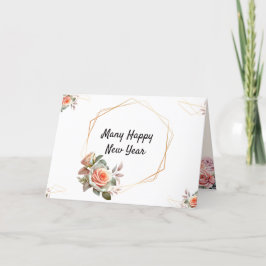 Cadre doré, élégante carte de nouvel an à fleurs p