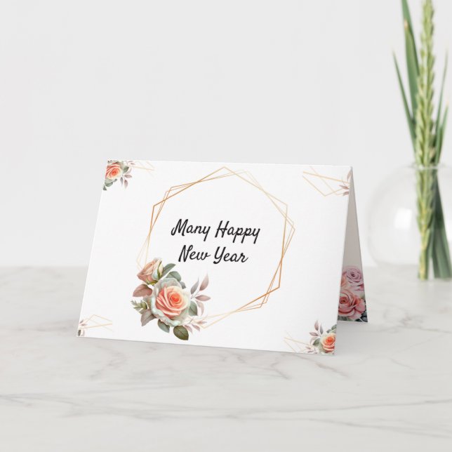 Cadre doré, élégante carte de nouvel an à fleurs p (Devant)