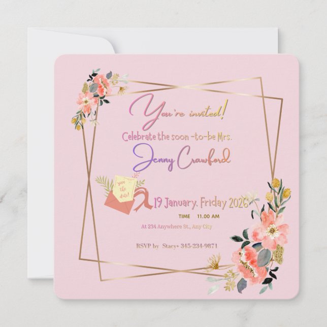 Cadre doré moderne | Faire-part personnalisé de fu (Devant)