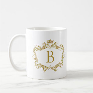 Cadre en or monogramme avec tasse de café couronne